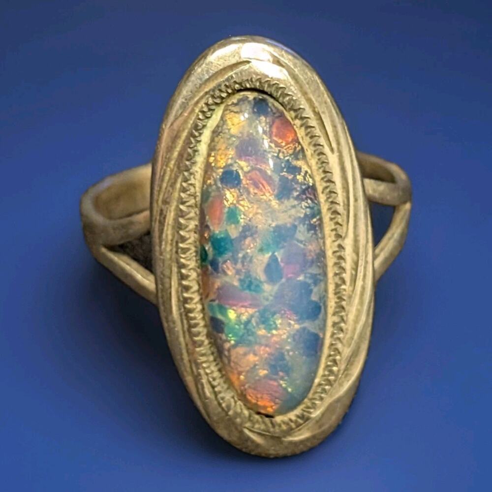 Vintage 925 Sterling Silver MFC MEXICO Oval Faux Simulated Opal Ring Size 6